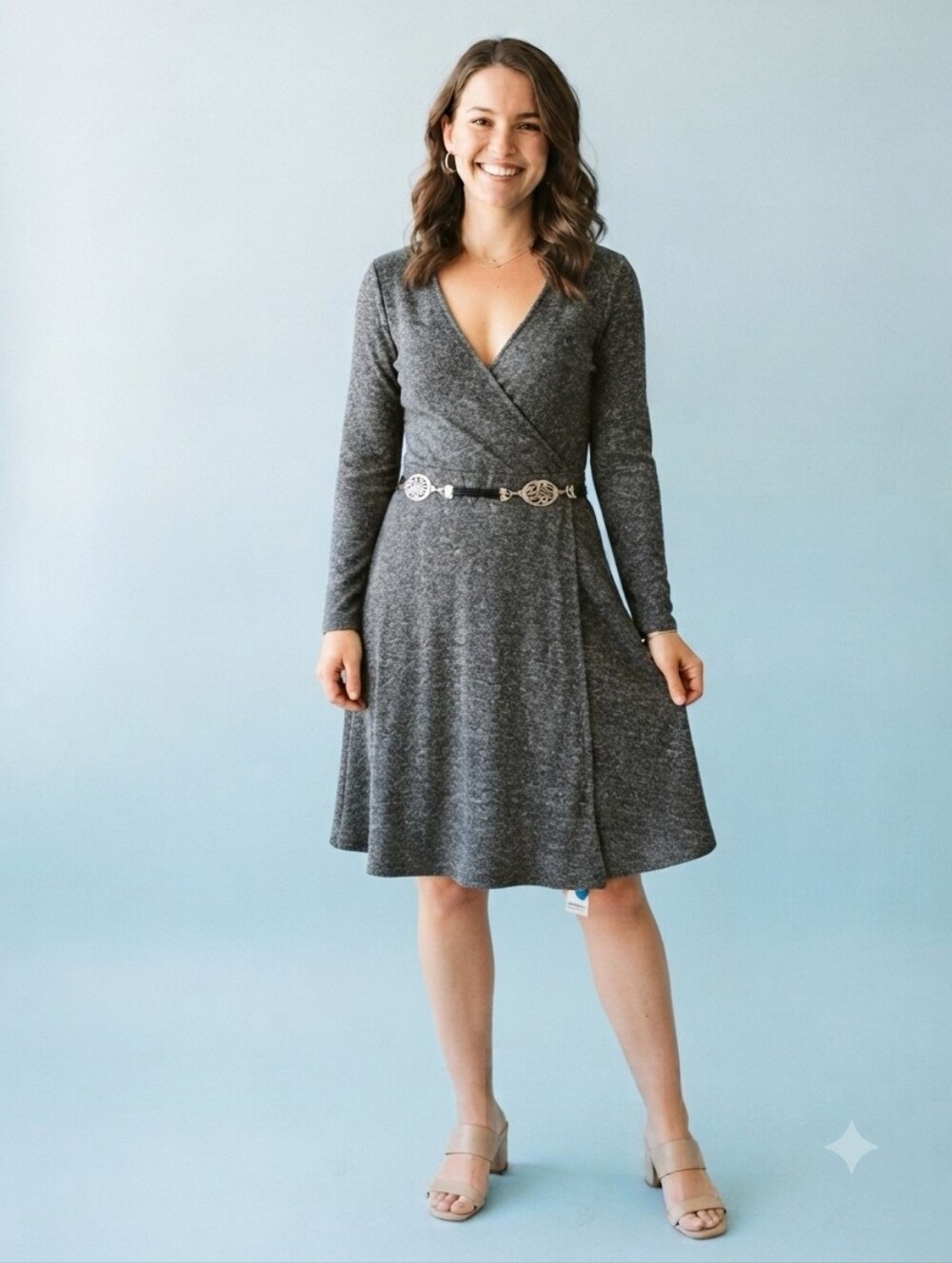 NWT SPENSE Wrap-Style Long Sleeve Fit & Flair Dress Size 2XL Charcoal